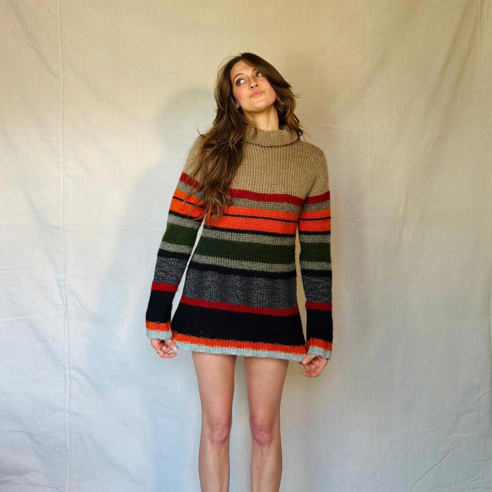 Vintage Striped Wool Knit Mini Sweater Dress